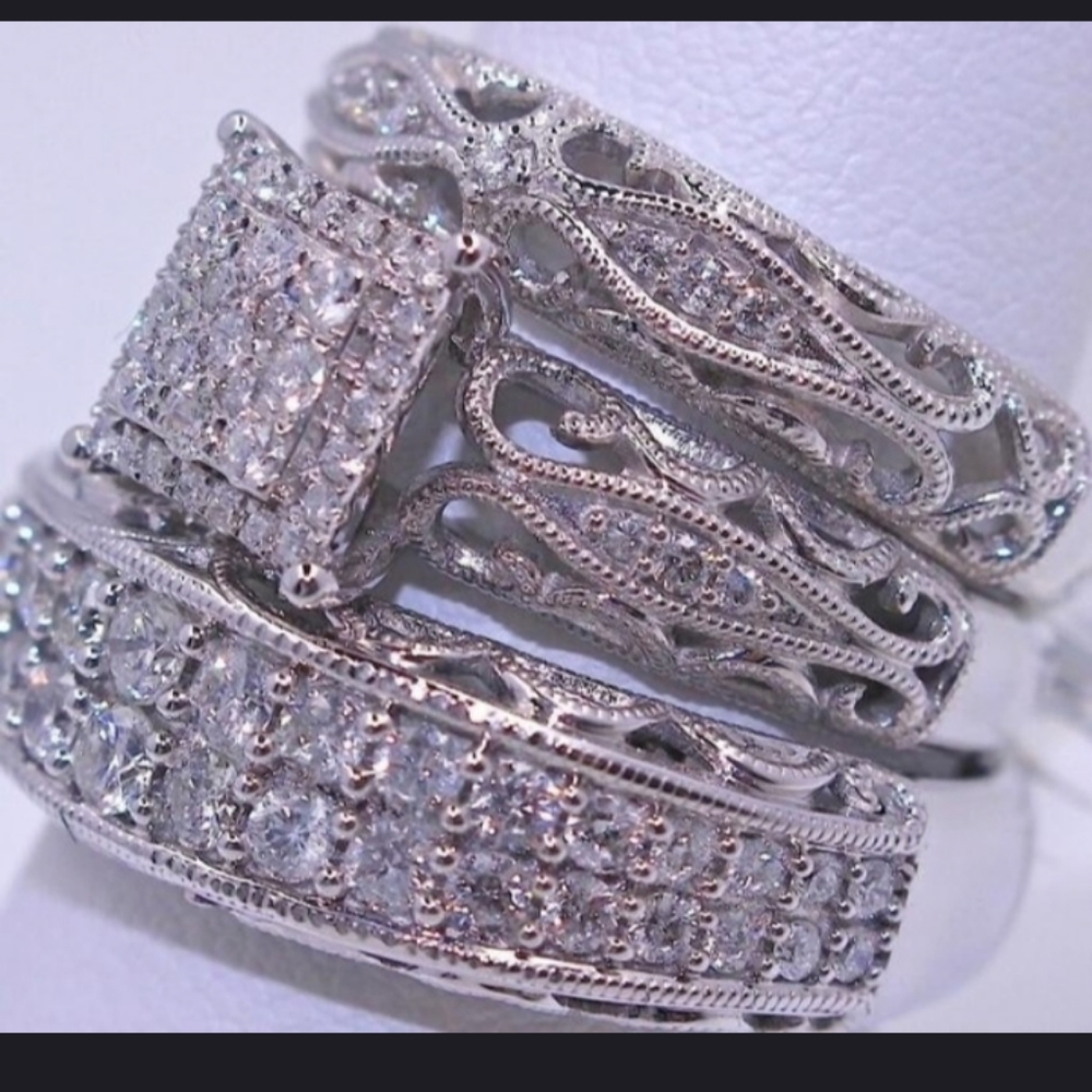 Silver and cz wedding ring set
